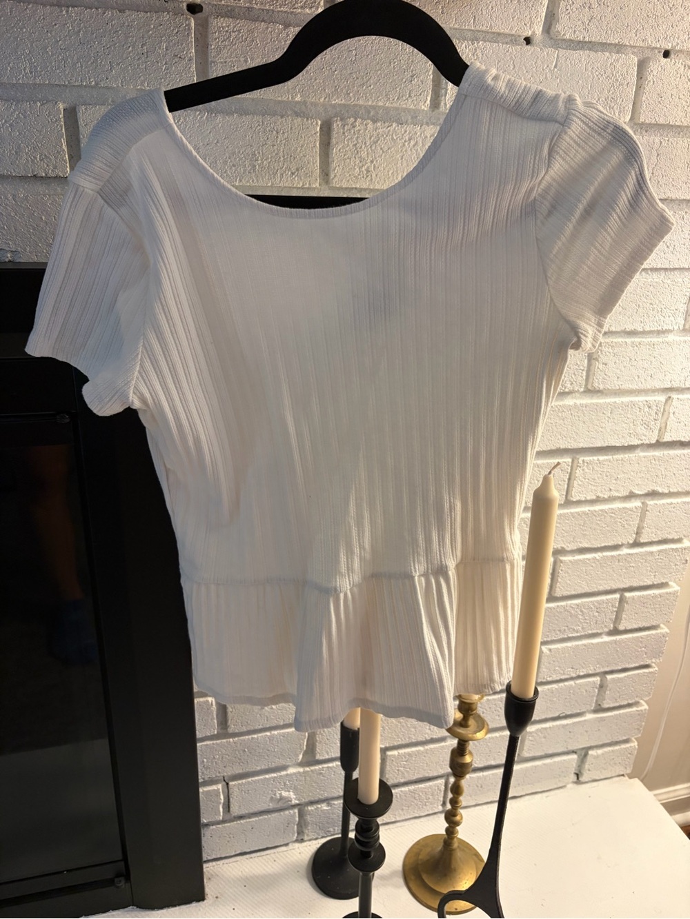LOFT White Ribbed Short Sleeve Peplum Top